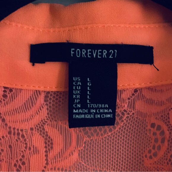 Forever 21 Women's Neon Orange Short Sleeve Shirt Button Up Blouse Top Size L - Picture 4 of 9